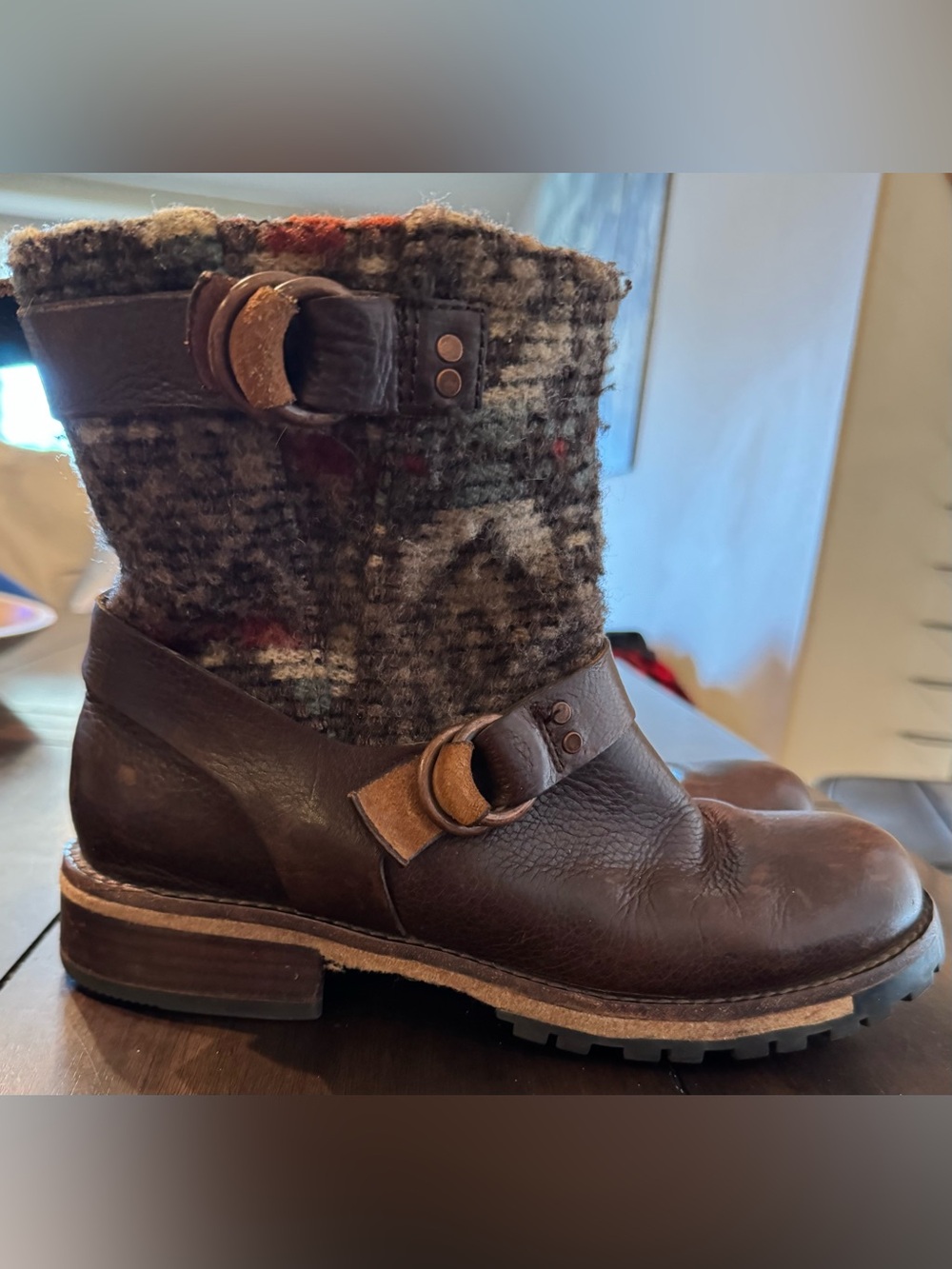 Woolrich Women's Brown Leather and Wool Ankle Boot